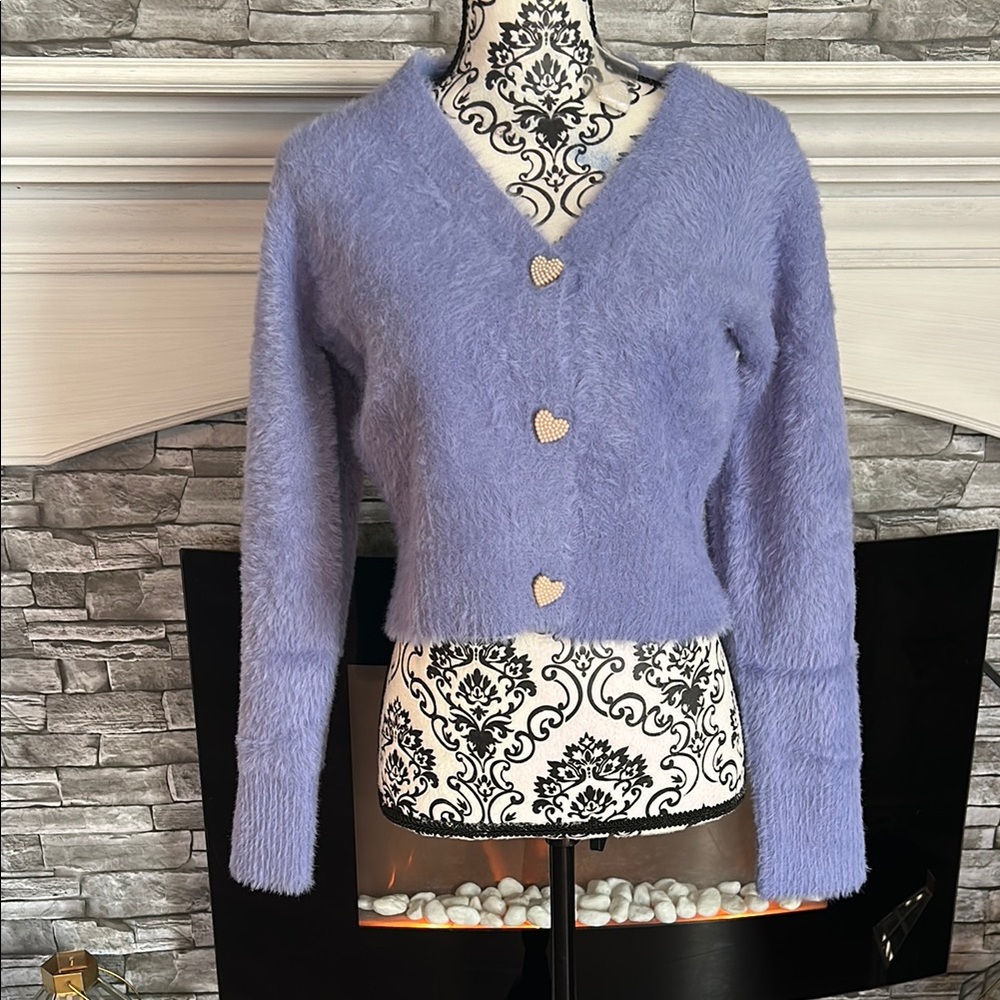 Lavender Fuzzy Cardigan Sweater